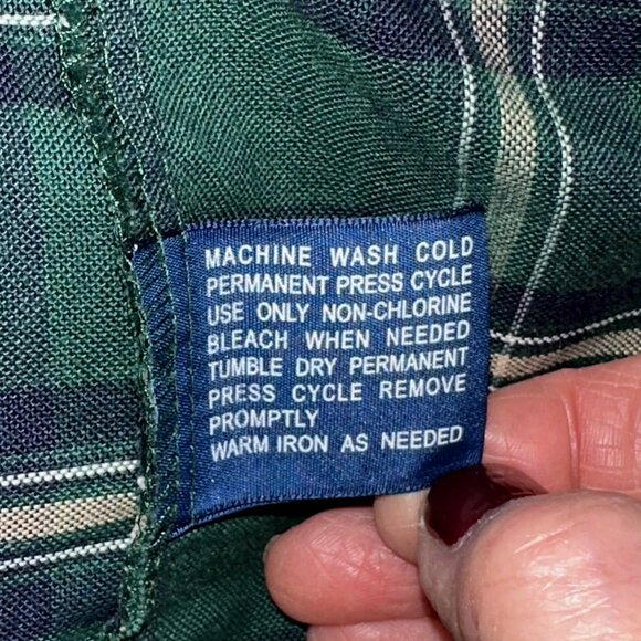 Towncraft Mens Wrinkle-free Long Sleeve Button down Shirt Green Plaid Size L - Picture 6 of 6